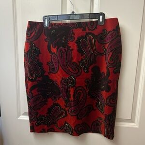 Talbots Red and Black Paisley Pencil Skirt